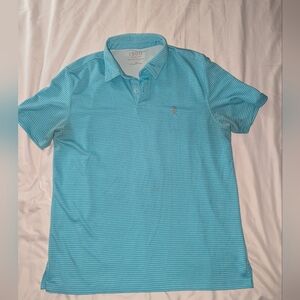 Izod Golf Men's Large Teal Striped Short Sleeve Performance Polo Shirt